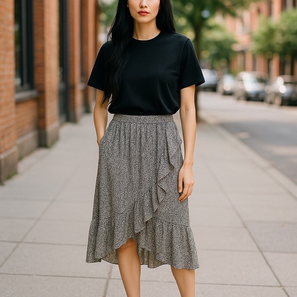 LC Lauren Conrad Dresses & Skirts - LC Lauren Conrad Asymmetrical  Ruffle Midi Skirt NWT Size M